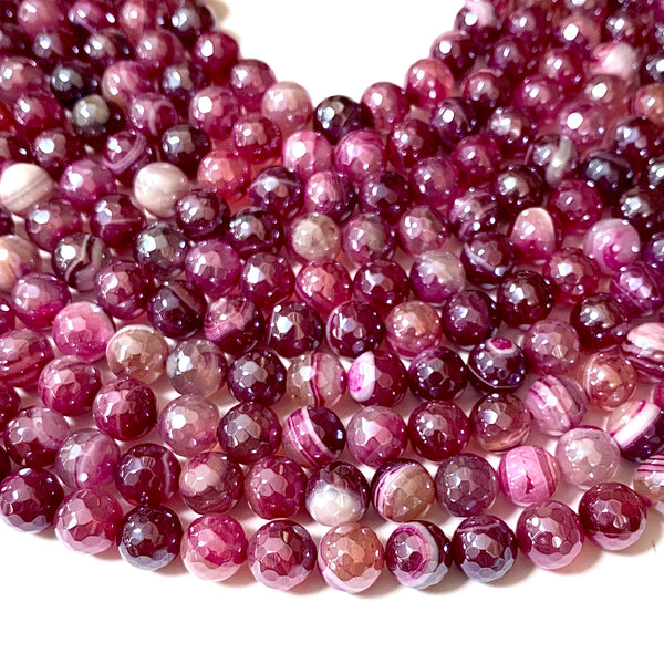 Faceted Agate "Old Rose" Beads - Pearl Luster - Natural Agate Round 10mm Beads - Full 15" Strand Approx. 38 beads