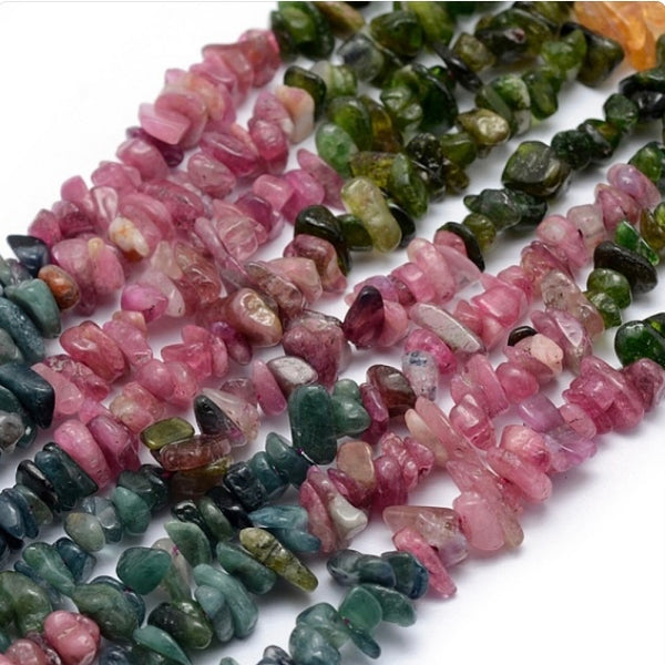 Genuine Tourmaline Chip Beads - Irregular, Colorful - Size 5-7mm - 16" Strand