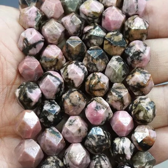 Black Lace Rhodonite Star Cut Beads - Size 8mm - One Full 15" Strand - Approx. 47 pieces