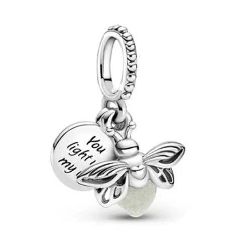 Sterling Silver Glow-in-the-dark Firefly Dangle Charm - Fits Pandora Charm Bracelets