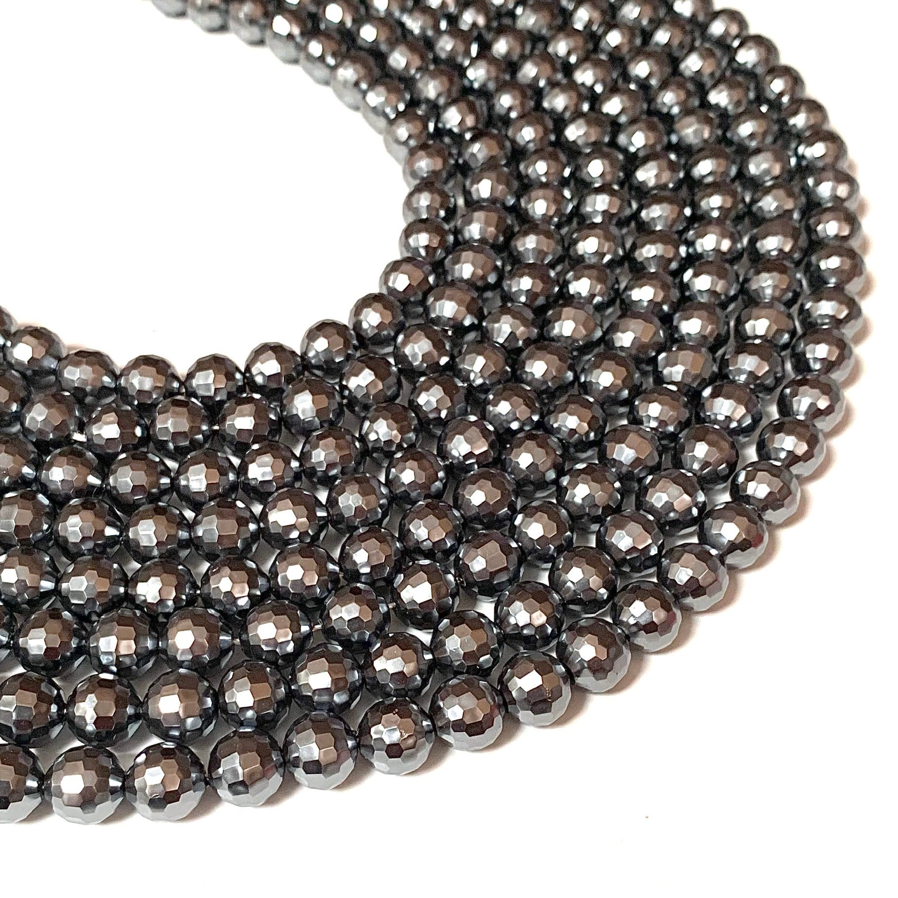 Dark Gray Faceted Natural Shell Round Beads - 10mm Beads - Full 15" Strand Approx. 38 beads