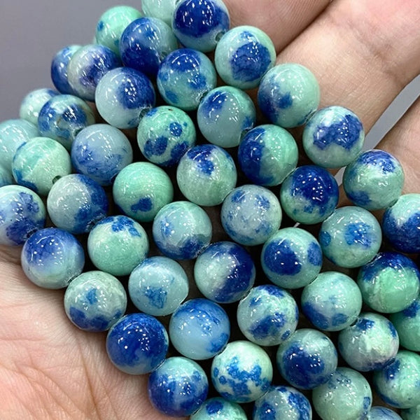 Blue and Green Persian Jade Beads - Size 6/8/10/12mm - One Full 15" Strand