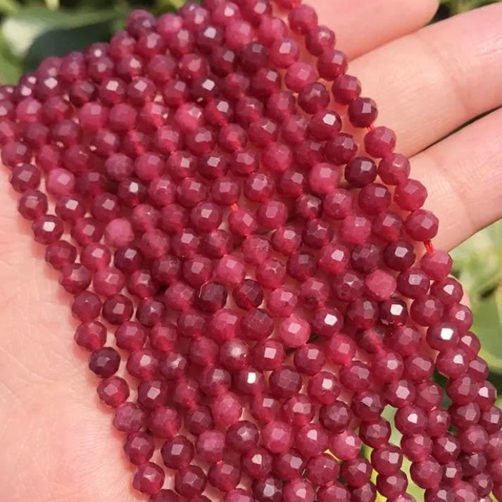 AA Ruby Morganite Stone Faceted Round Beads - 4mm - One Full 15" Strand - Approx. 92 Beads