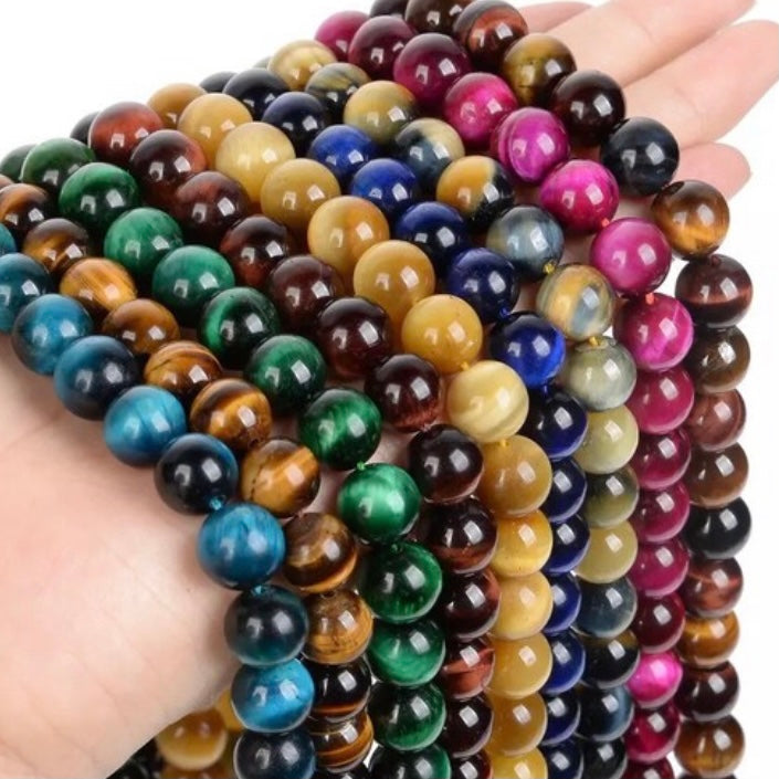 AAA Tiger Eye Beads - Blue/Rose Red/Brown Gold/Multi/Sun/Gold - 15" Strands - Smooth Round Natural Gemstone Beads - 4/6/8/10/12mm