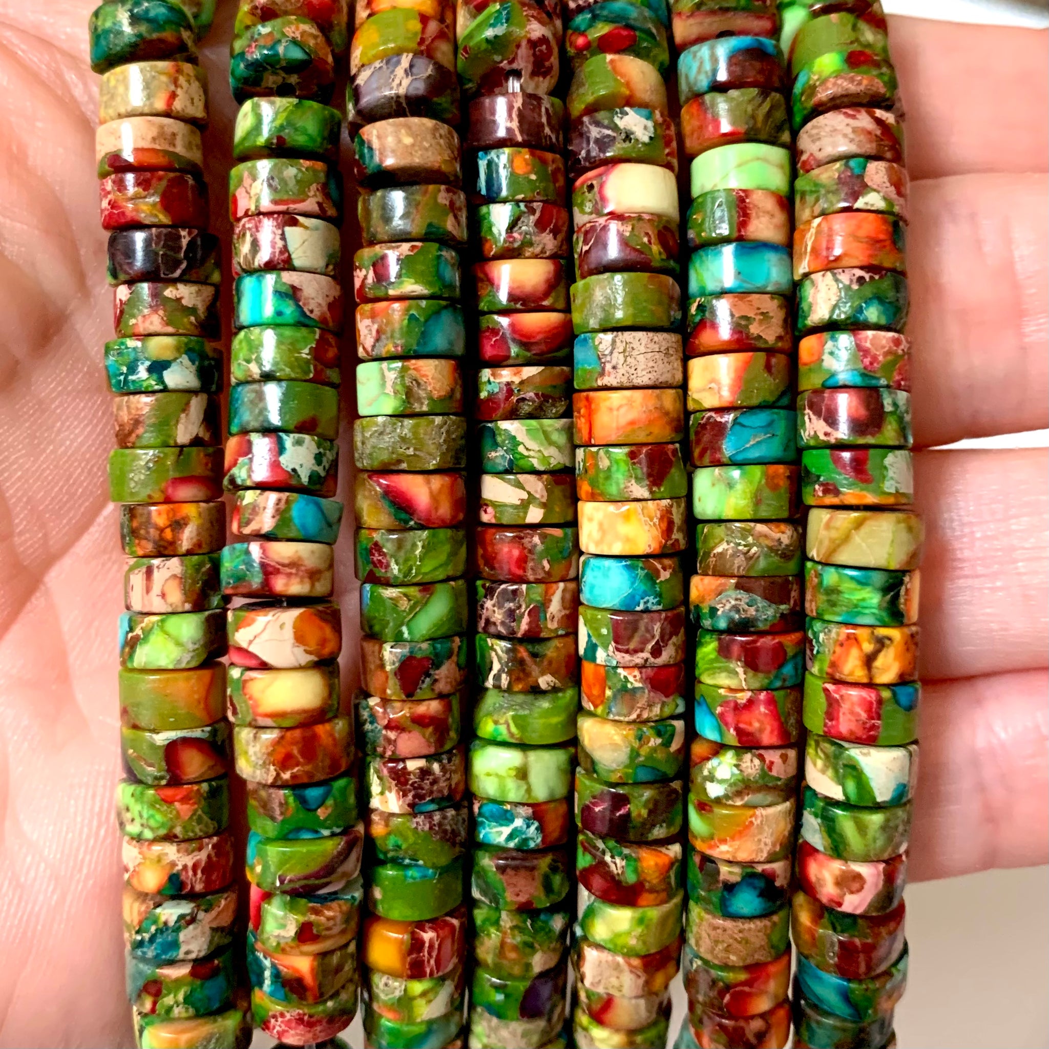 Sea Sediment Jasper Flat Round Beads - Colorful Natural Stone Heishi Beads - 6x6x3mm - One Full 15" Strand - Approx. 120 Beads