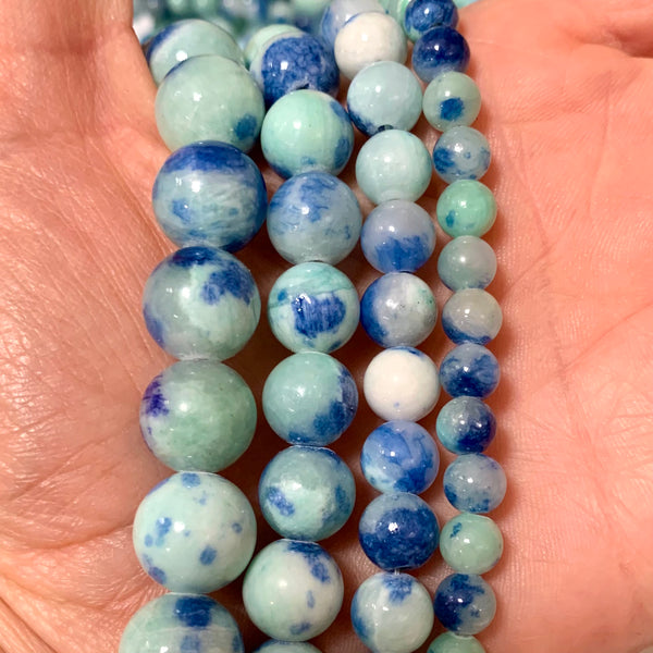 Blue and Green Persian Jade Beads - Size 6/8/10/12mm - One Full 15" Strand
