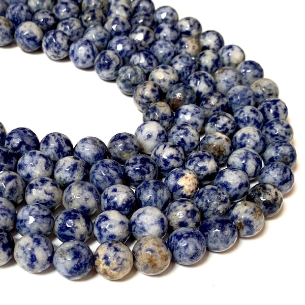 Faceted Blue Spot Jasper Beads - Round 10mm - Full 15" Strand Approx. 38 beads