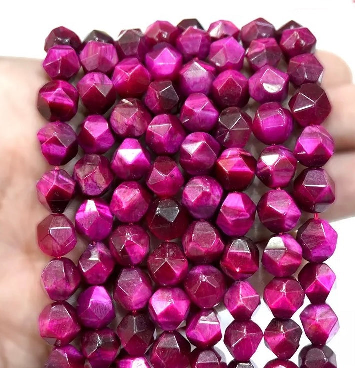 Rose Pink Diamond Faceted Tiger Eye Natural Stone Beads - Size 6/8/10mm - One Full 15" Strand