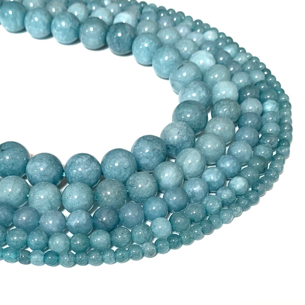 Aquamarine Blue Agate Beads - Natural Stone Tiger Eye Agate Round Beads  -  Sizes 4/6/8/10/12mm