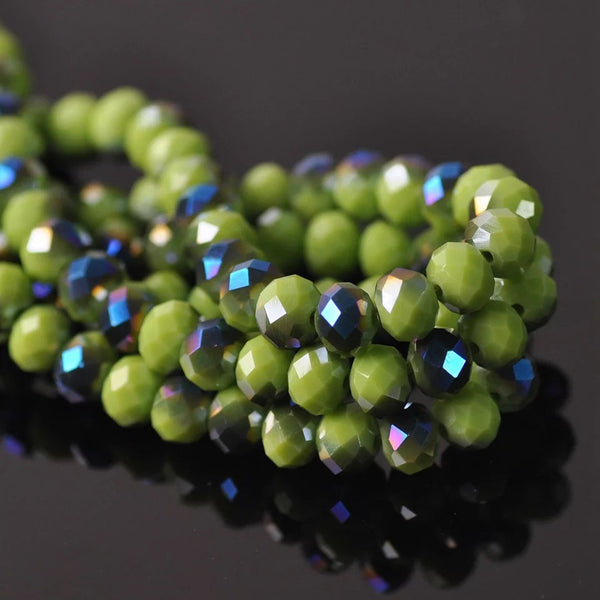 Rondelle Faceted Czech Crystal Glass Beads - Olive & Blue - 6mm/8mm Beads