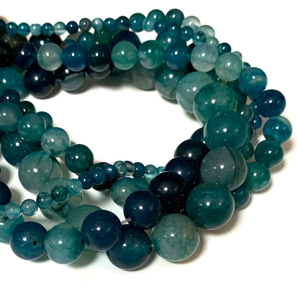 Blue Green Agate Beads - Natural Stone Dragon Vein Agate Round Beads  -  Sizes 4/6/8/10/12mm