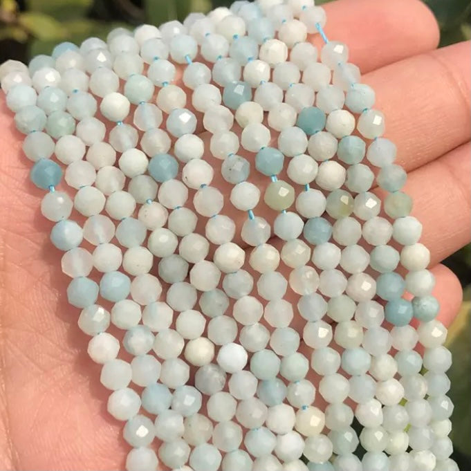AA Amazonite Natural Stone Faceted Round Beads - 4mm - One Full 15" Strand - Approx. 92 Beads