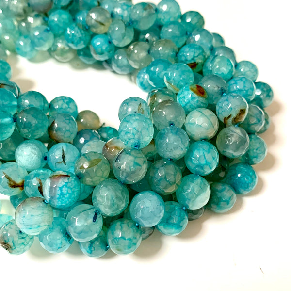 Faceted Blue Dream Dragon Veins Agate Beads - Natural Agate Round 10mm Beads