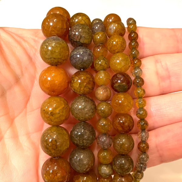 Yellow Dragon Agate Beads - Natural Stone Tiger Eye Agate Round Beads  -  Sizes 4/6/8/10/12mm