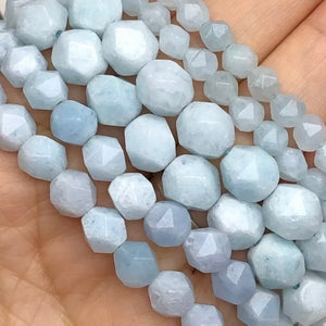 Faceted Aquamarine Beads - Full 15" Strand - 6/8/10mm