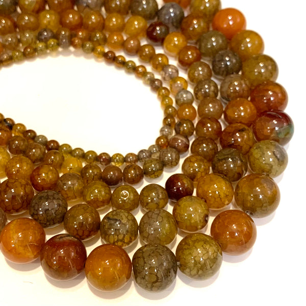 Yellow Dragon Agate Beads - Natural Stone Tiger Eye Agate Round Beads  -  Sizes 4/6/8/10/12mm