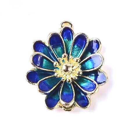 Cloisonne Flower Enamel Charms in a Beautiful Blue/Green with a Gold Finish - 3D Enamel Flower Charms/Pendants/Connectors