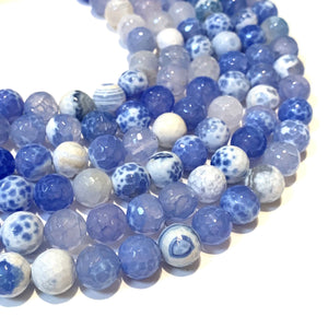 Cornflower Blue Faceted Agate Beads - Natural Agate Round 10mm Beads - Full 15" Strand Approx. 38 beads