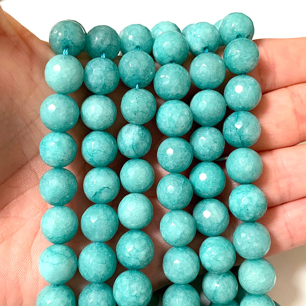 Faceted "Pale Turquoise" Jade Beads - Natural Jade Round in 8/10mm Beads - Full 15" Strand