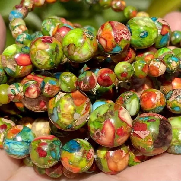 Sea Sediment Jasper Beads - Colorful Natural Stone Beads - 4/6/8/10mm - One Full Strand