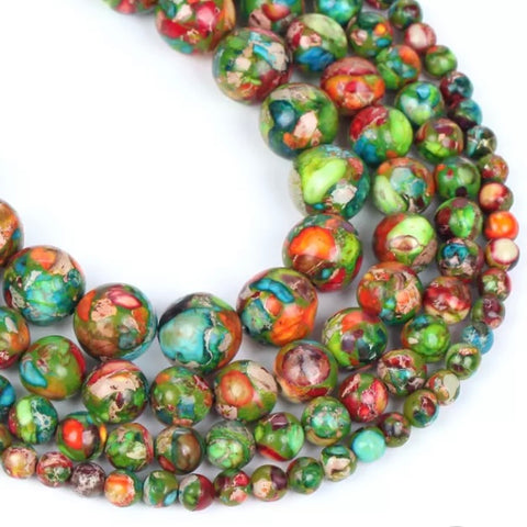 Sea Sediment Jasper Beads - Colorful Natural Stone Beads - 4/6/8/10mm - One Full Strand