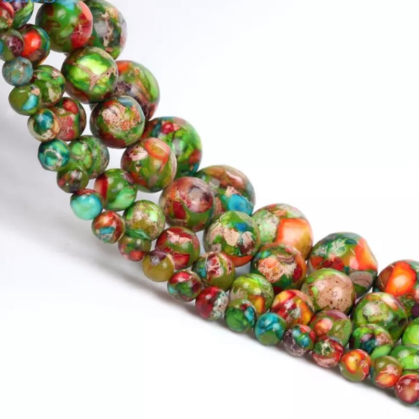 Sea Sediment Jasper Beads - Colorful Natural Stone Beads - 4/6/8/10mm - One Full Strand