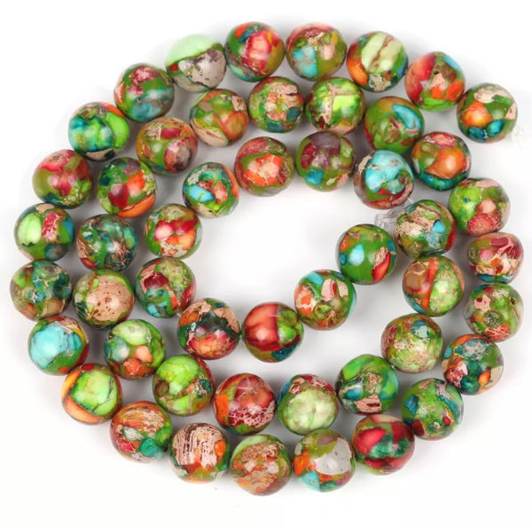 Sea Sediment Jasper Beads - Colorful Natural Stone Beads - 4/6/8/10mm - One Full Strand