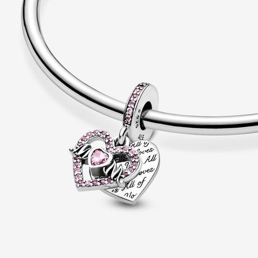 925 Sterling Silver - Heart & Mom Dangle Charm - Fits Pandora Charm Bracelets