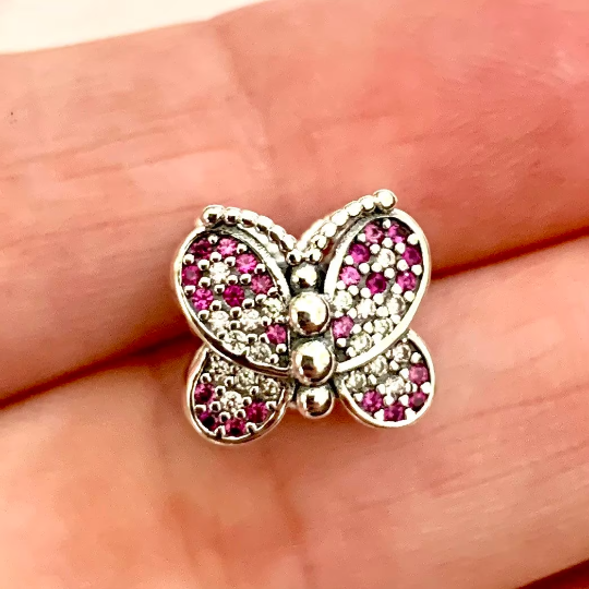 PANDORA Pink Pavé store Butterfly Charm Silver