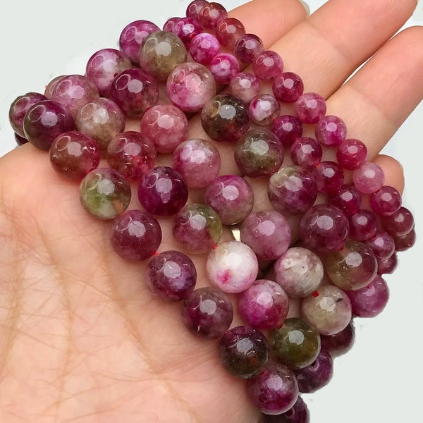 Watermelon Tourmaline Beads - Natural Stone Round Beads - 15" Strand - 6/8/10mm